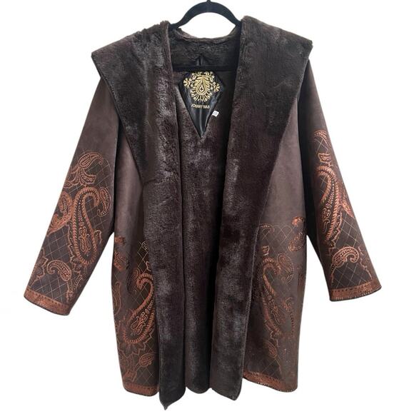 Johnny Was NWOT Lasei Faux Suede Fur Print Coat Brown Vegan XXL 2XL Boho Holiday - Picture 1 of 8